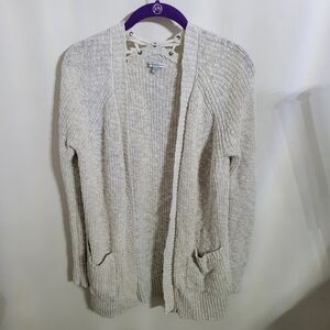 American Eagle Outfitters Cream Cardigan Sweater Open Front Knit Laced Back Sz S